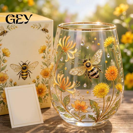 Wine Glass Without Stem Hummingbird Morning Cup, 18oz Floral Garden Tea for Nature Themed Cup Coffee Juice Wine, Hand Painted Art Decor Gift