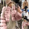 Women Winter Turn Down Collar Long Sleeve Zipper Faux Fur Short Coat