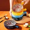 Многоцелевая богемская миска с ручкой, салатница, керамическая текстура, безопасна для духовки и микроволновой печи, можно мыть в посудомоечной машине, для здорового приготовления