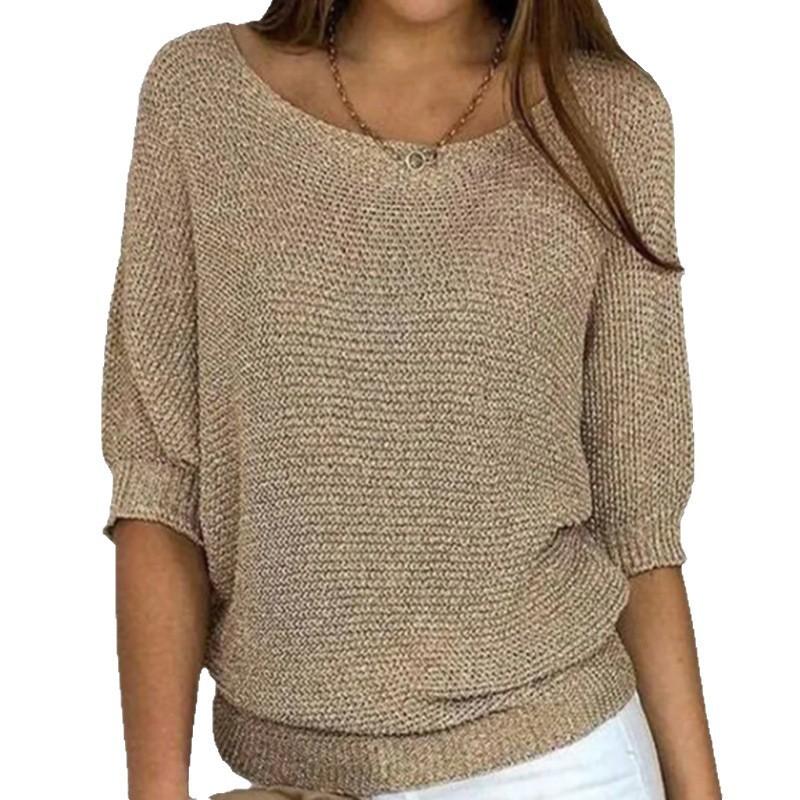 Knit Sweater Women Long Sleeve Crewneck With Flared Sleeves For Office Casual Wear