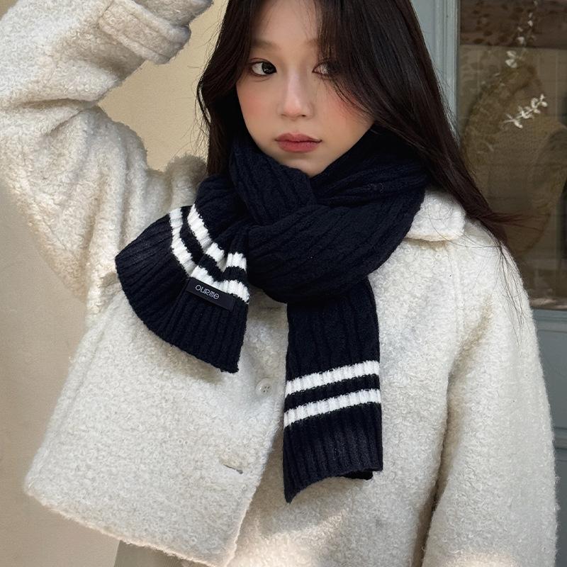 Winter All Match Scarf Fashionable and High End Women's Warm Scarf Striped Outer Knitted Scarf
