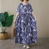 Short Sleeve Plus Size Cotton Vintage Floral New In Dresses for Women Casual Loose Long Summer Dress