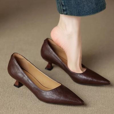Гигантский мягкий~! Французская ретро-мода новая остроносая обувь-лодочки женская из мягкой кожи тонкий каблук темпераментная универсальная неглубокая обувь на высоком каблуке