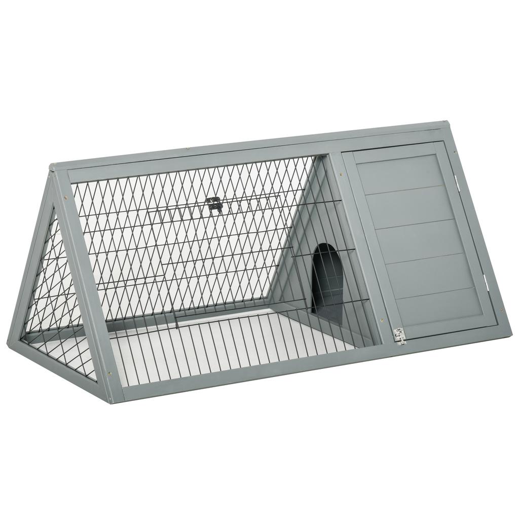 Triangular Hutch for Rabbits, Chickens, Tortoises - Grey Pine Wood - 116L x 62.2W x 52.5H cm