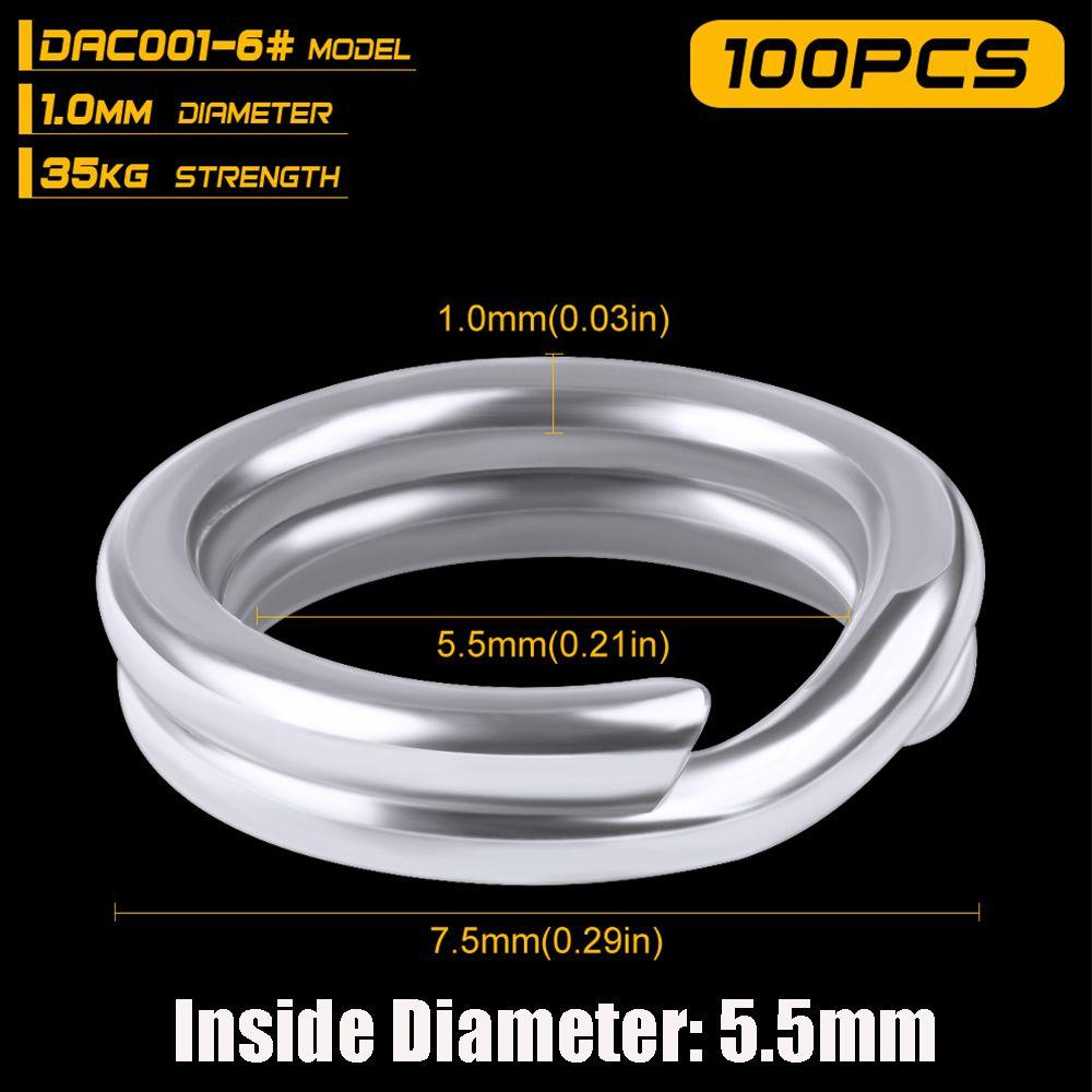 100pcs Hot Line Tackle 3#-8# Swivel Snap Fishing Split Rings Fish Connector Stainless Steel