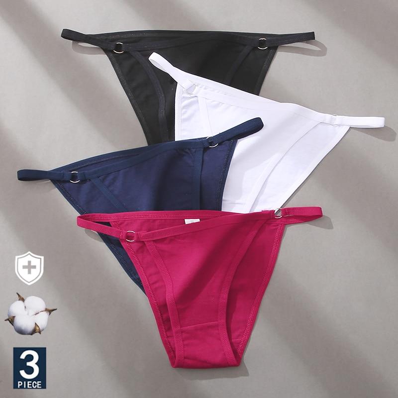 FINETOO 1pcs Women's Cotton Panties Underwear Metal Buckle Briefs M-2XL Female Underpant Low Waist Woman Sexy Panty Lingerie
