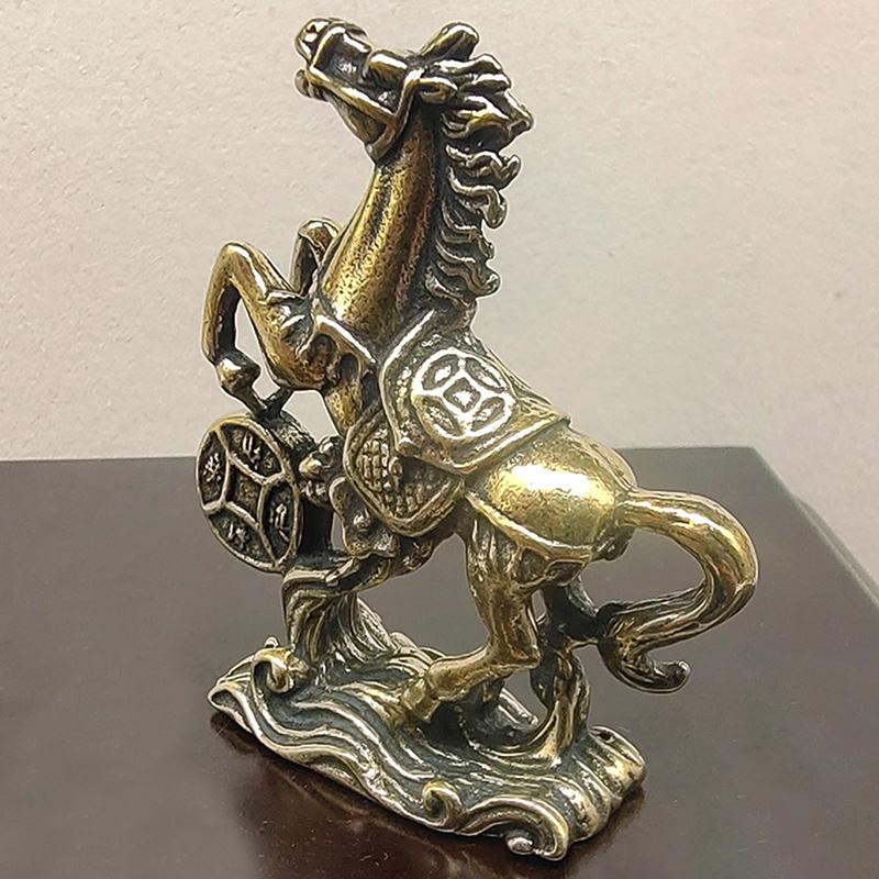 Brass Horse Step On Coins Lucky Statue Feng Shui Desk Miniatures Crafts Collections Figurines