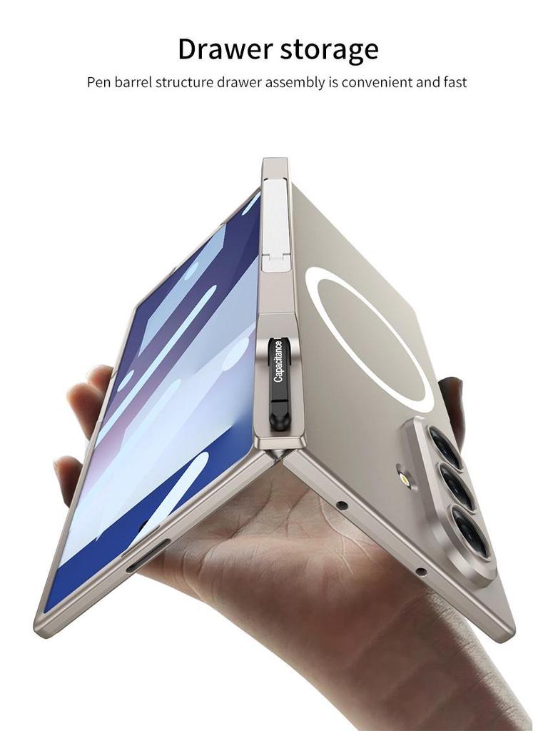 Беспроводной чехол-зарядка для Samsung Fold 7: Магнитный держатель для ручек, Креативная подставка, Защита по всей поверхности