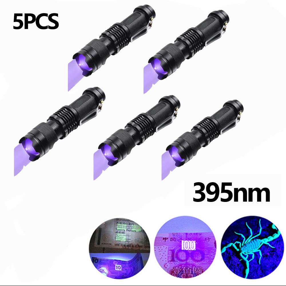 UV Purple Flashlight 365NM/395NM Aluminum Alloy Cash Detector Fluorescence Detection UV Flashlight Scorpion Lamp Purple Lamp