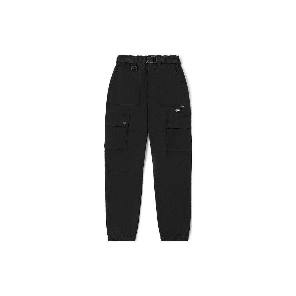 Vans Solid Color Logo Print Cuffed Casual Pants Women Bottoms Black VN0A7YIHBLK