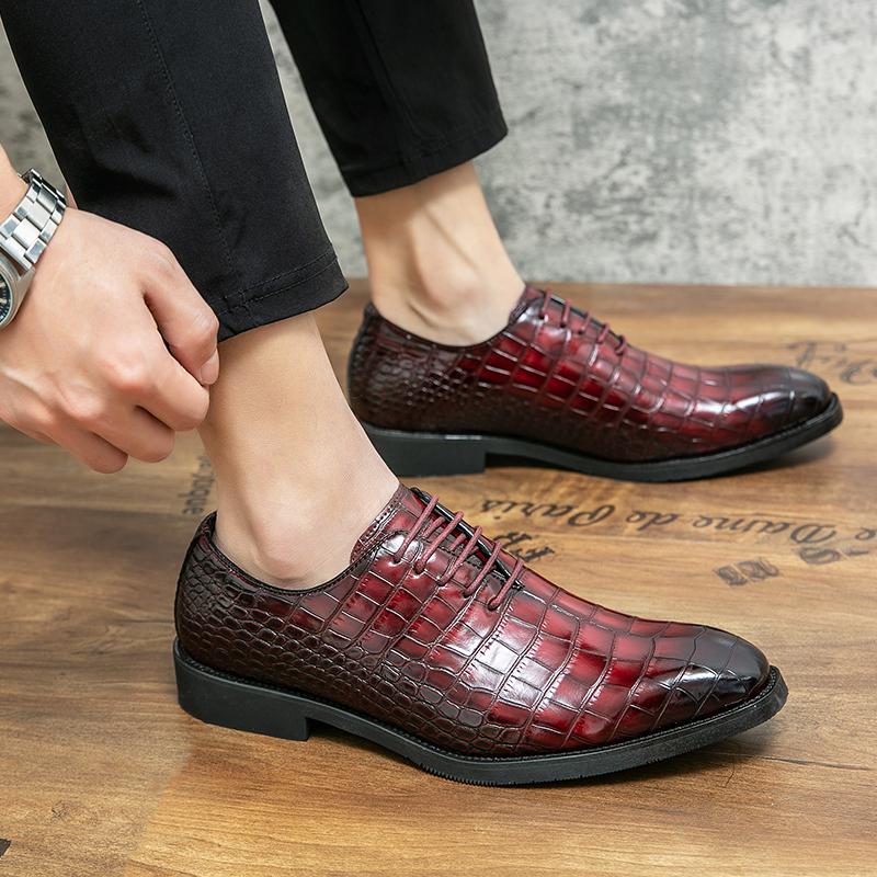 Модная обувь Мужская повседневная кожаная обувь с крокодиловым узором Яркая кожаная обувь Молодежная деловая обувь