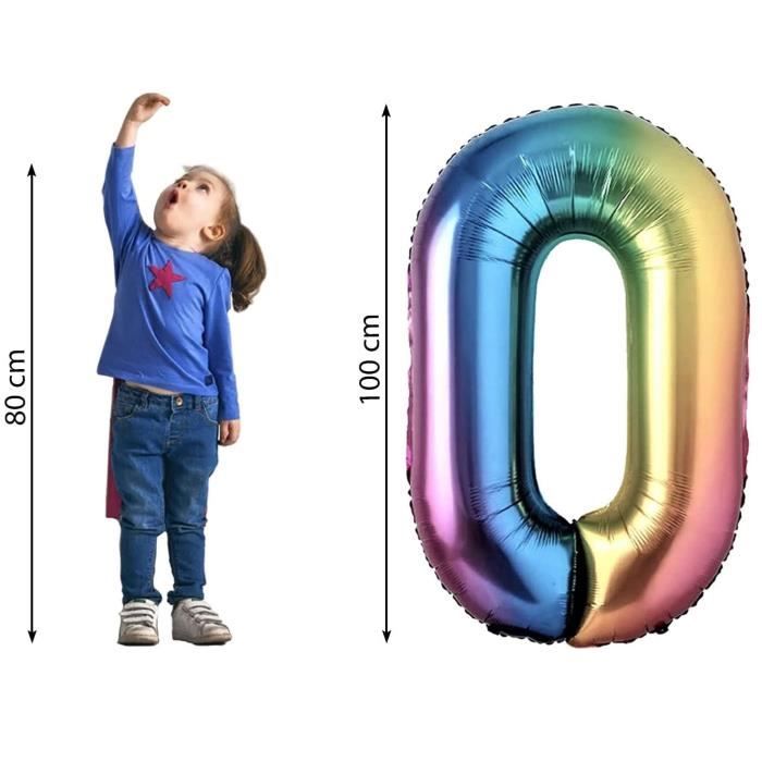 Ballon Chiffre 0 - Décoration de Fête - 100cm - Multicolore - Hélium Inclus - Anniversaire