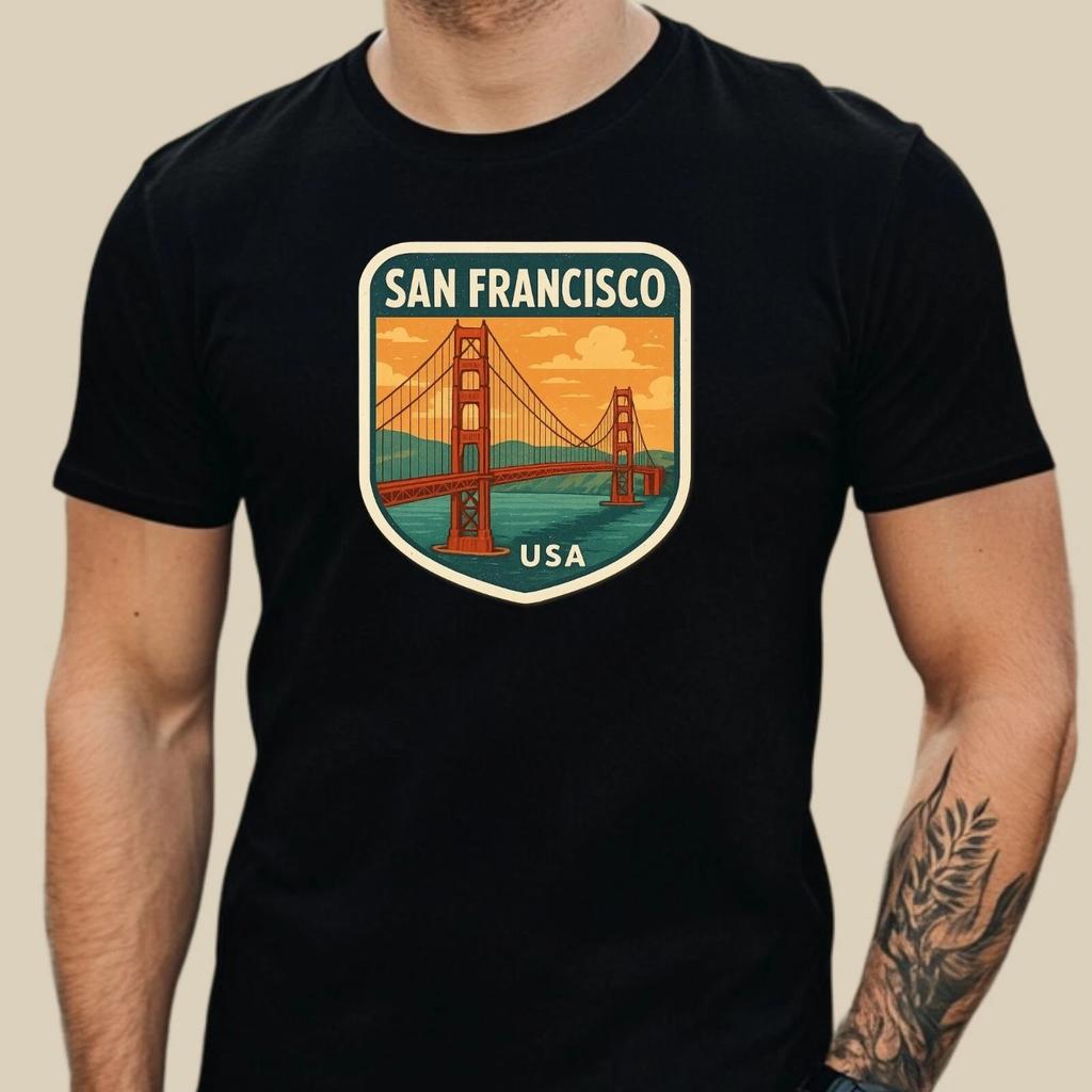 Herren T Shirt Golden Gate Bridge Retro USA San Francisco Reise Motiv XS bis 5XL