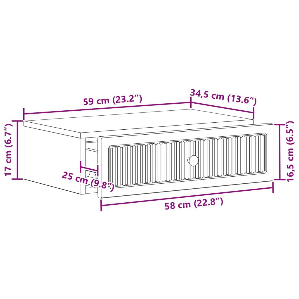 Wall Mounted Side Table High Gloss White 59 x 34.5 x 17 cm