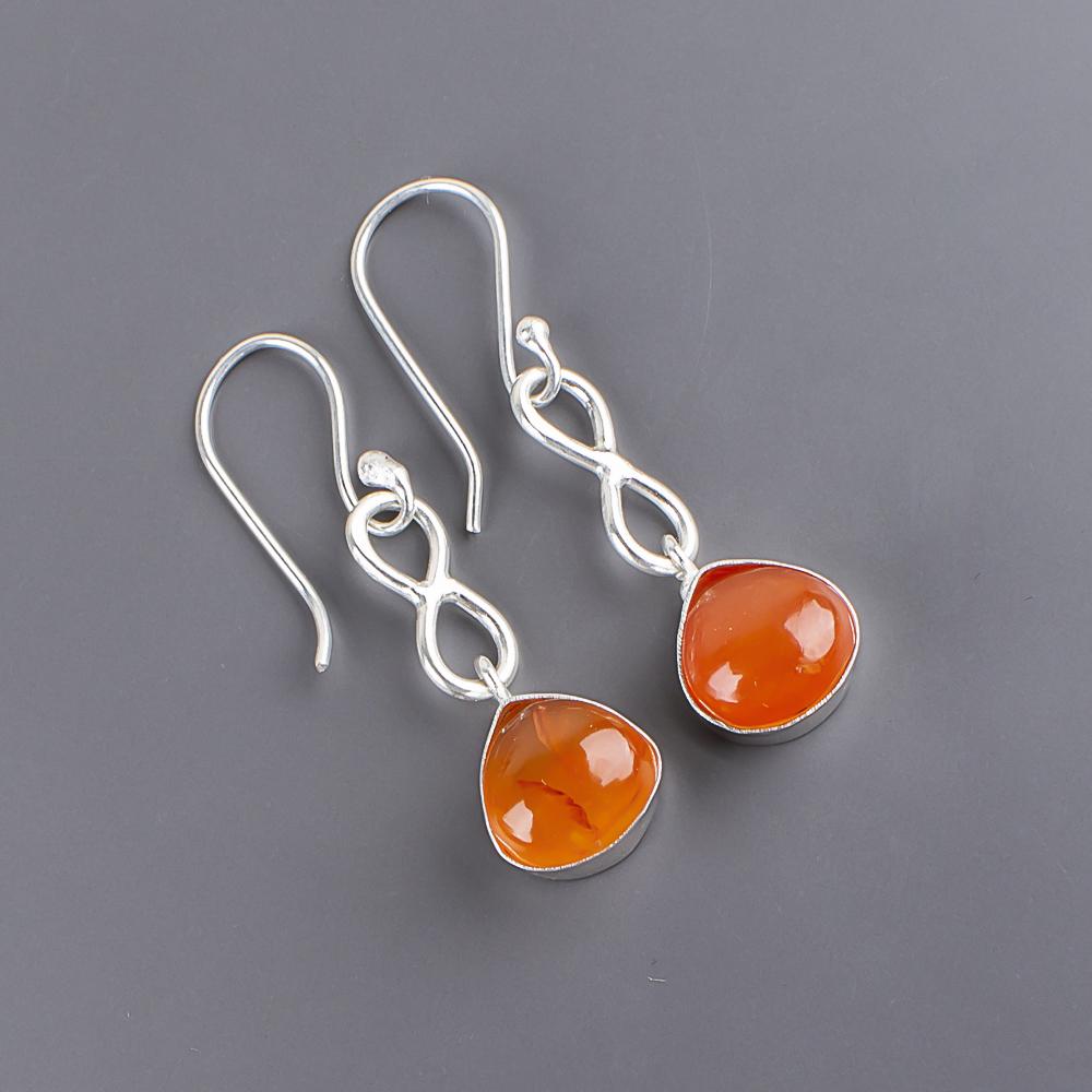 Natural Carnelian Gemstone 925 Sterling Silver Earrings 1.60", Handmade Everyday Elegant Earrings EE-15-28