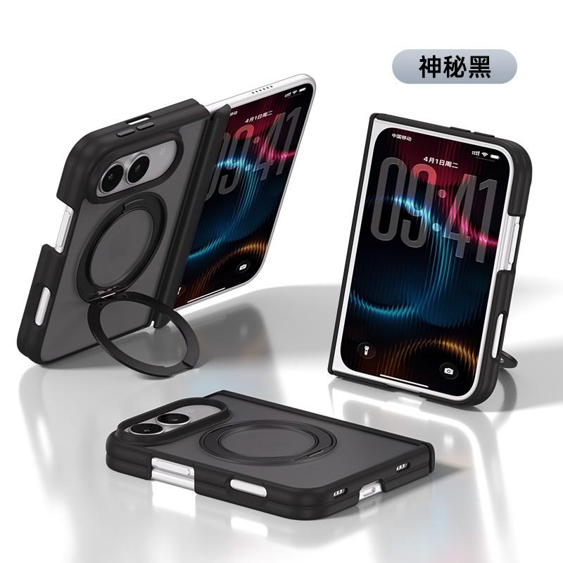 Чехол Duo для iPhone Матовый с ощущением кожи Магнитная крышка Вращающееся на 360° кольцо-подставка Защитный складной корпус для всего тела