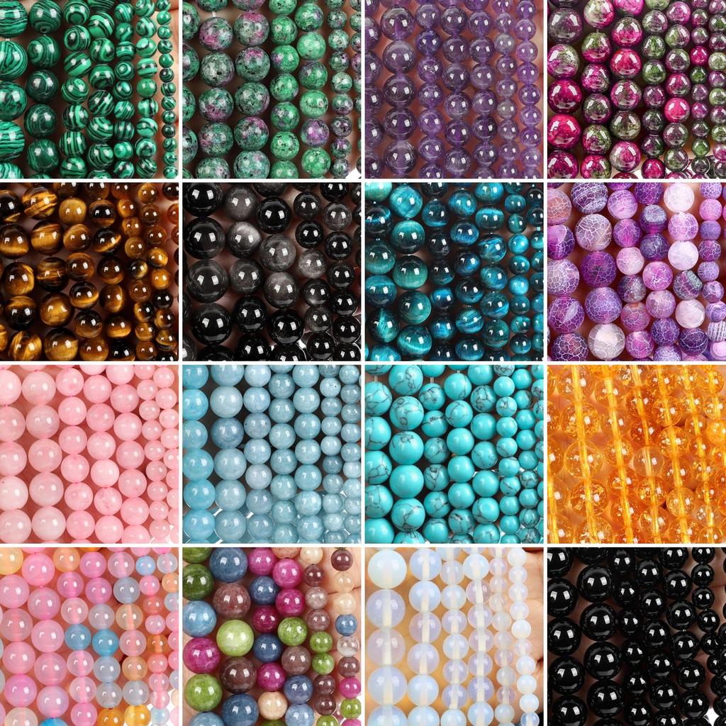 Natural Stone Beads Tiger Eye Amazonite Rose Quartz Turquoises Obsidian Agates Beads For Jewelry Making DIY Bracelet 4 6 8 10mm