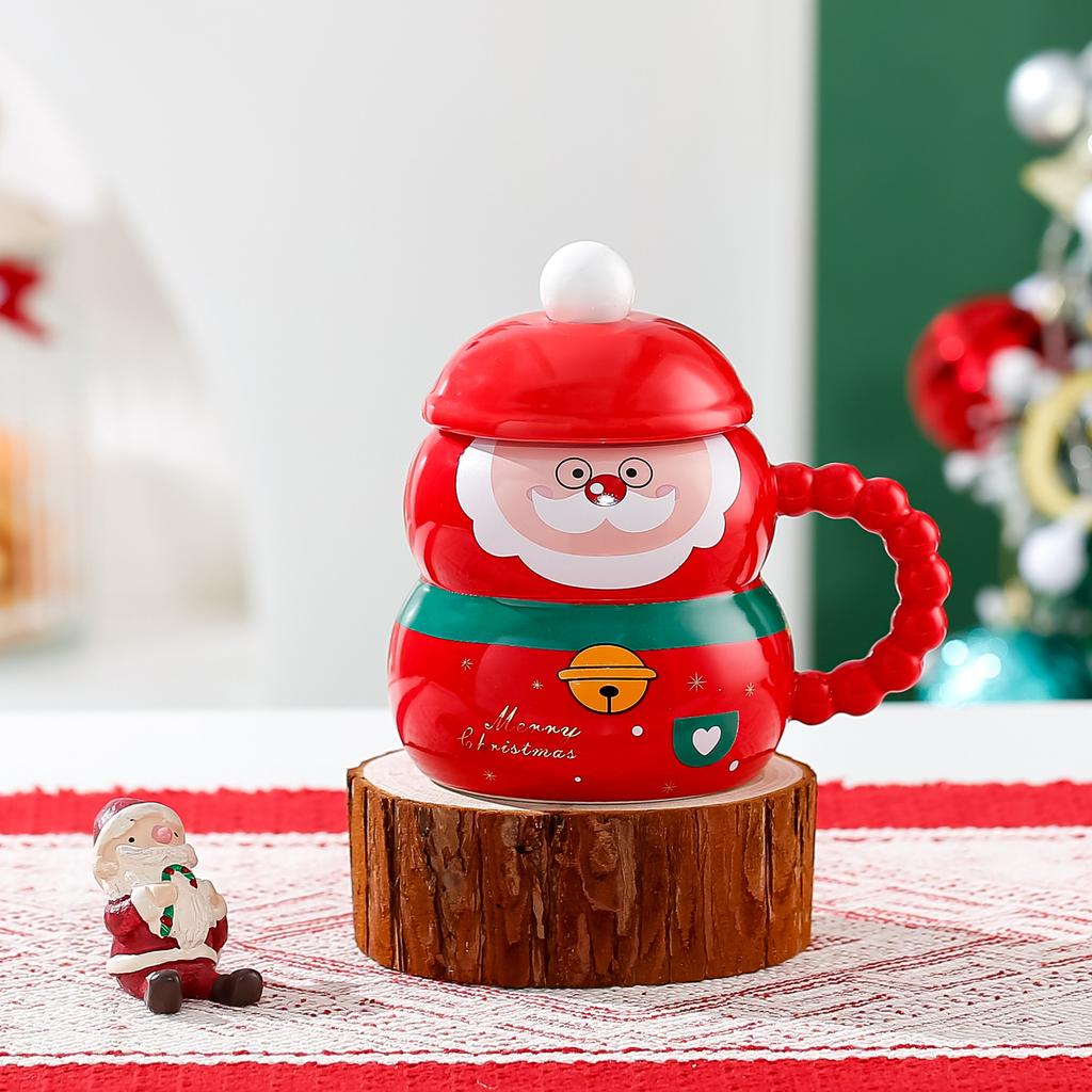 Santa Claus Ceramic Mug Christmas Creative Mug with Lid Spoon Home Couple Water Cup Holiday Gift Box