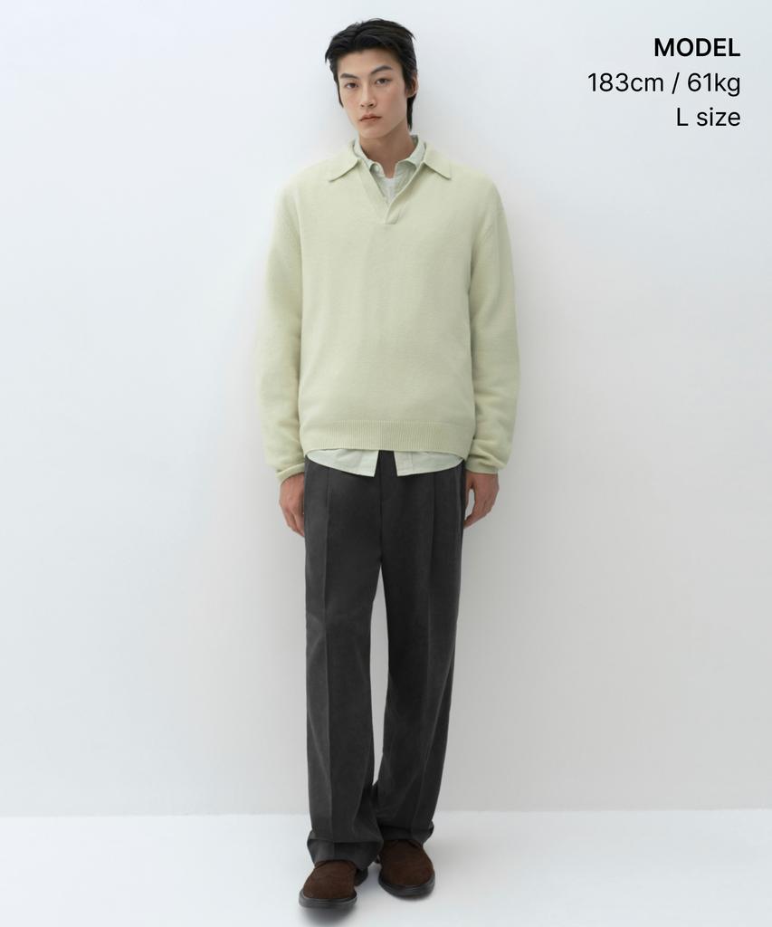 MUSINSA STANDARD [Victoria Wool] Slit Neck Collared Knit [Pale Green]