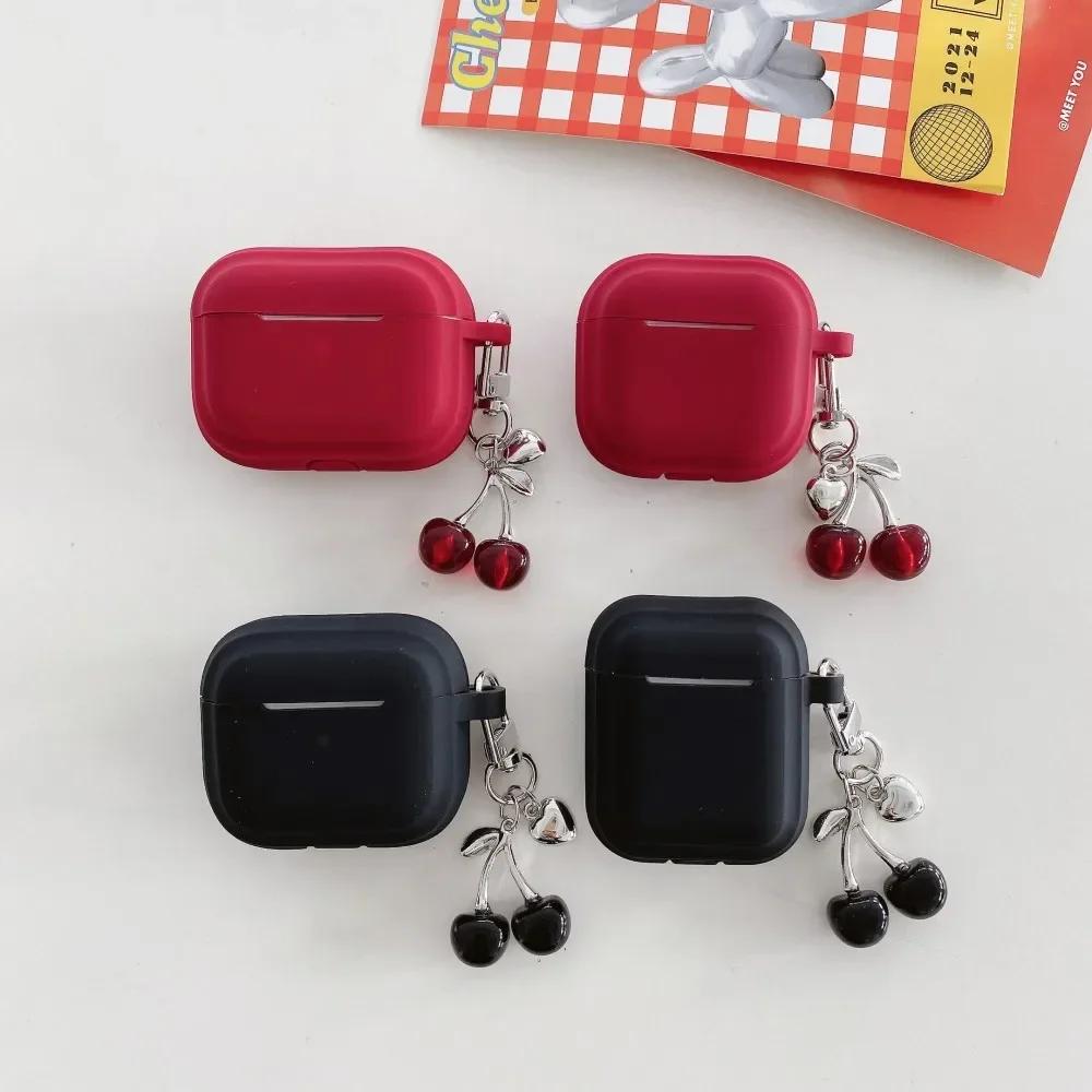 Силиконовый чехол для Airpods 4 3 Pro 2 1 Защитный рукав с 3D-подвеской-вишней Чехлы для беспроводных наушников для Apple Airpods Pro2