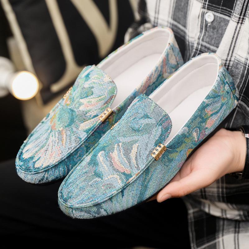 Модная мужская обувь, дышащая парусиновая мужская повседневная обувь, модная весенняя нескользящая обувь для вождения, плоские мокасины с рисунком медведя из мультфильма