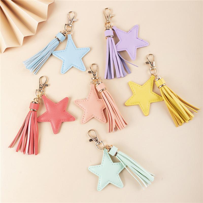 1PC Lobster Clasp Star Keyring Tassel Keychain Bag Pendant PU Leather Key Ring Women Girl