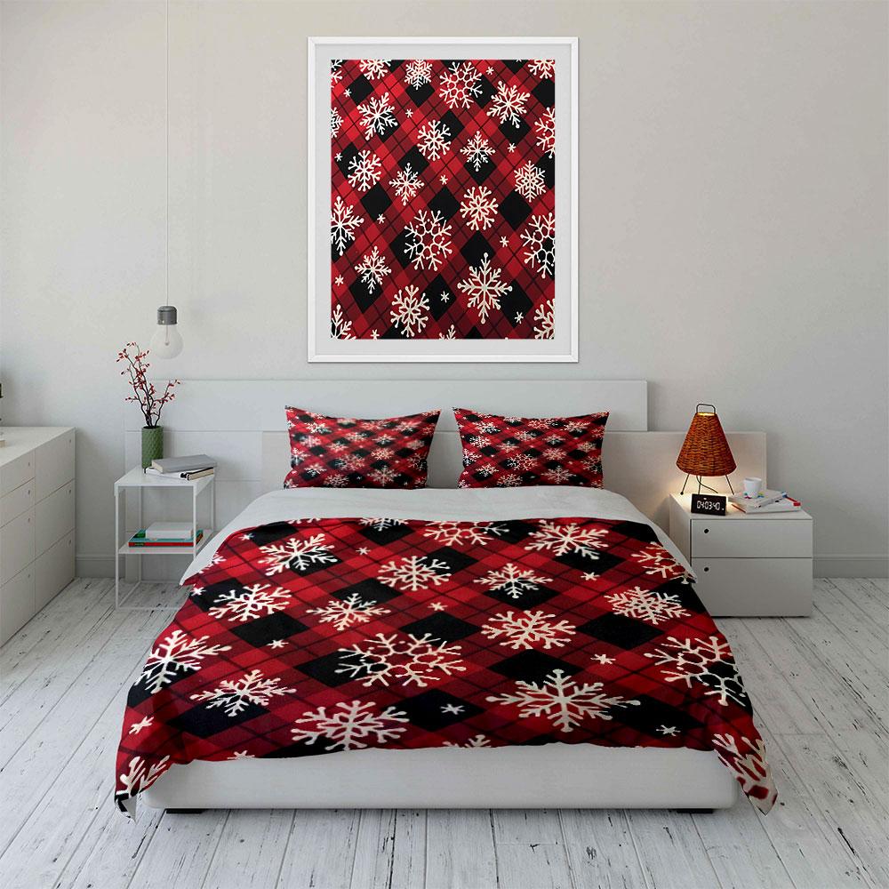 Plaid Snowflake Winter Gift Set kid's and adults' bedroom decor, Exquisite three-piece bedding set gift
