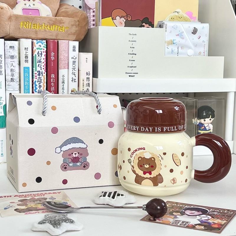 Birthday Gift for Girls Cartoon Animal Water Cup Cute High-value Ceramic Mug with Lid Gift Box