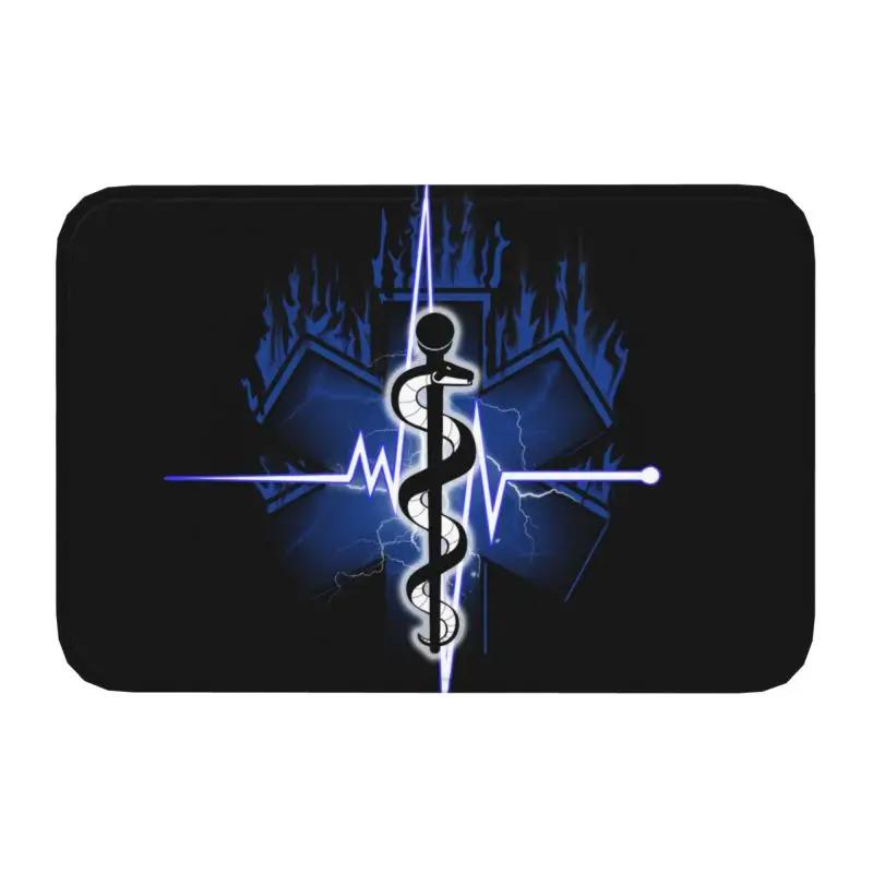 Emt Star Of Life Front Door Mat Anti-Slip Outdoor Absorbent Paramedic Medic Ambulance Doormat Kitchen Balcony Rug Carpet