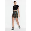 Brown Printed Tulle High Waist Lined Mini Knitted Skirt Twoss23et00050