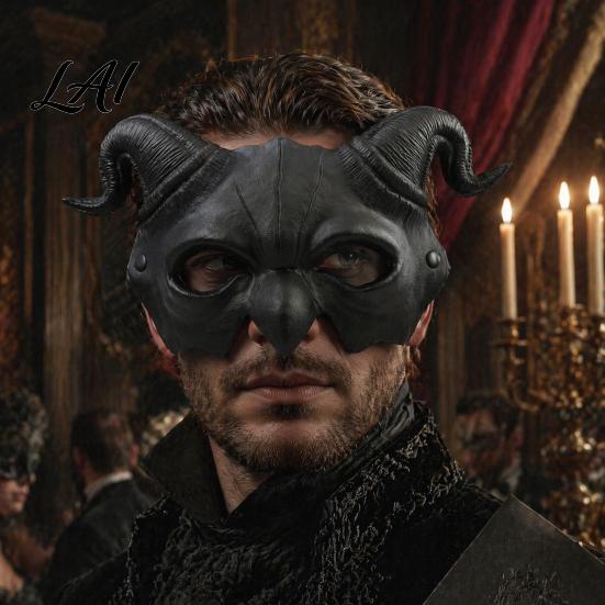 Gothic Cosplay Mask Halloween Ram Horn Demon Mask Horror Devil Half Face Lightweight Masquerade for Costume Party Half-face