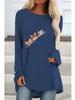 Женская футболка больших размеров с принтом кошки, удобная, с длинным рукавом, круглым вырезом, повседневная, свободного кроя, средней длины