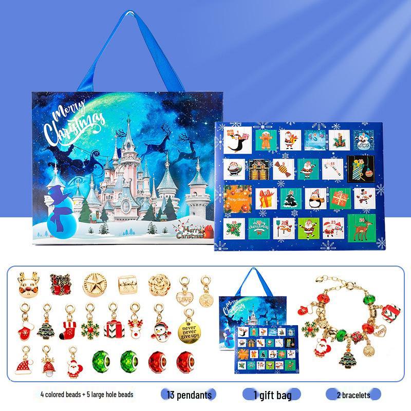 Рождественские украшения Адвент-календарь: Серьги-пусеты и ожерелье в подарочной коробке-сюрпризе