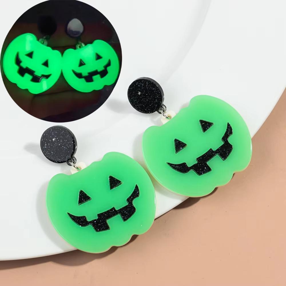 Halloween Glow in The Dark Ghost Pumpkin Acrylic Earrings for Women New Gothic Luminous Skull Drop Earring Party Jewelry Gifts