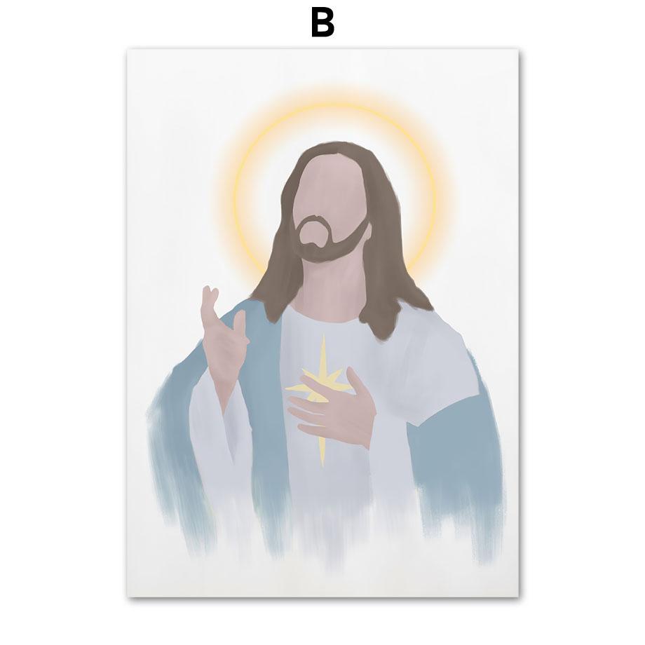 Настенные художественные принты, картина на холсте, портрет Иисуса Христа, Дева Мария, акварель, плакат на скандинавскую тему, настенные панно для декора гостиной