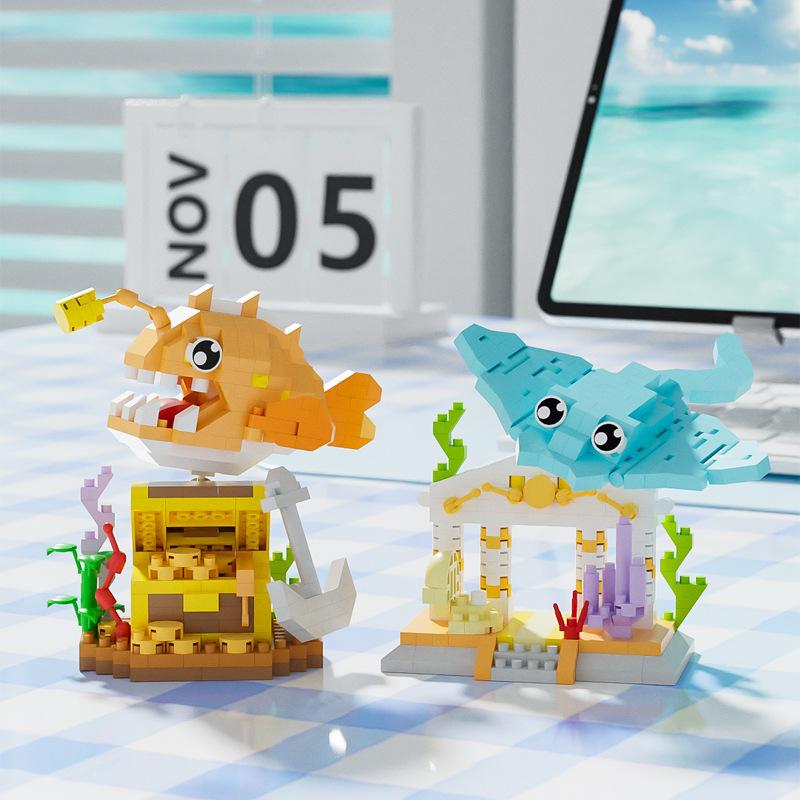 Забавные морские животные строительные блоки игрушки детские пазлы собранные подводные существа подарки для мальчиков-учеников