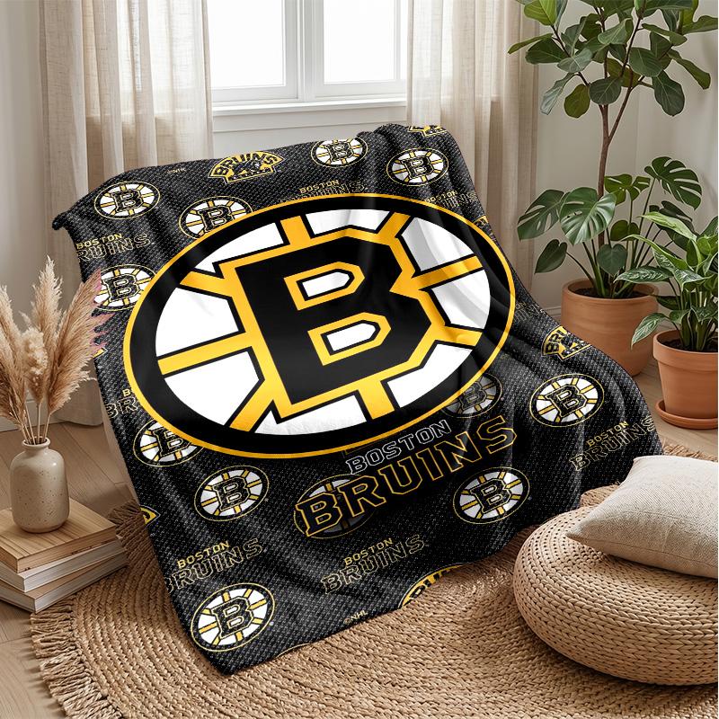Boston Bruins Flannel Fleece Blanket Cozy Warm Throw Blanket For Couch Bed Travel All Season Use