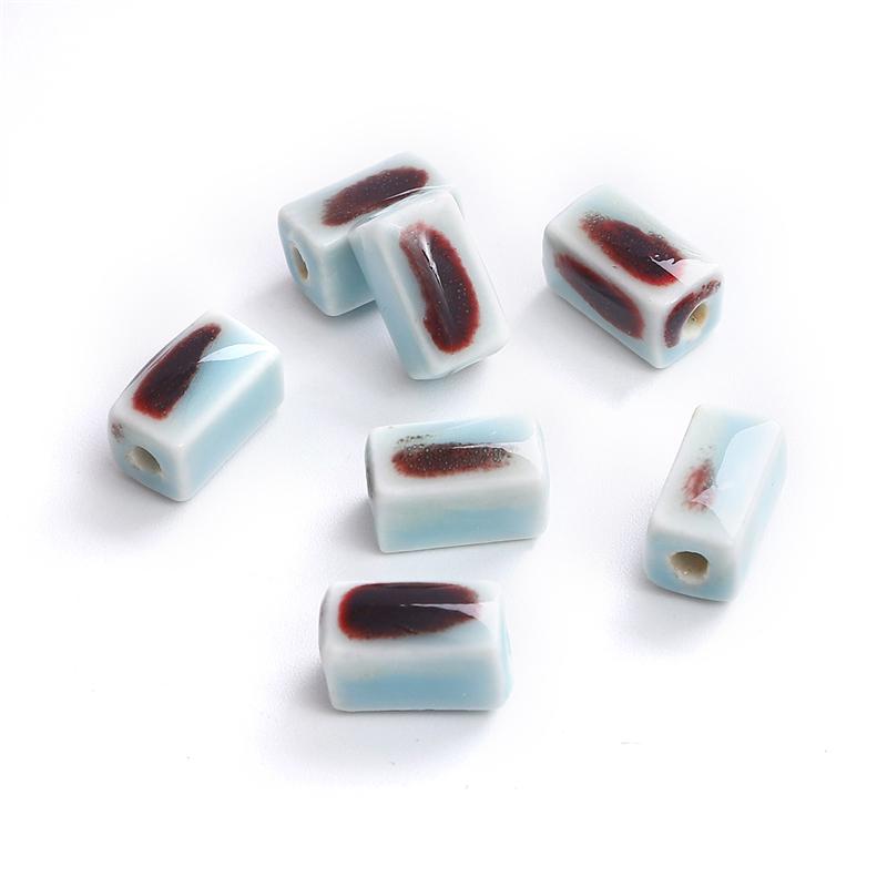 10 шт. 13x8 мм фарфоровые бусины с цветочной глазурью, прямоугольные кубовидные керамические бусины для изготовления ювелирных изделий, сделай сам, подвески, браслет, ожерелье, ремесла