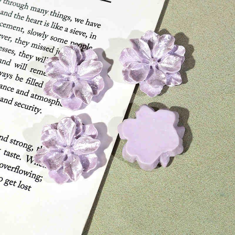Изысканные серьги-пусеты с большим фиолетовым цветком для женщин, французский ретро, элегантные, японские, милые, из смолы, свадебная бижутерия для вечеринки