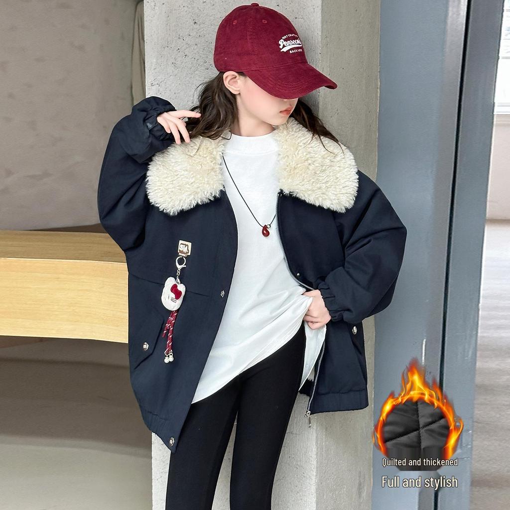 Девичье стеганое пальто - 2025 Осень/Зима Модная утолщенная хлопковая куртка для больших детей