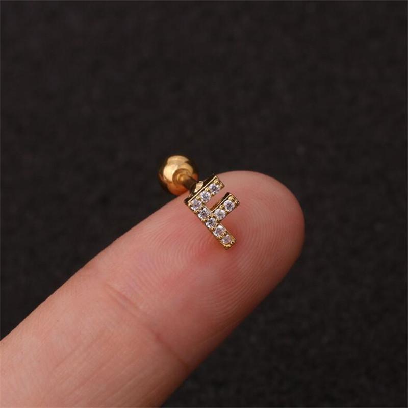 1 шт./пакет, 26 английских начальных букв, кубический цирконий, серьги-гвоздики из нержавеющей стали, серьги для хряща, спиральные ювелирные изделия для пирсинга