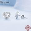 BAMOER Platinum Plated Halo CZ Stud Earrings 925 Sterling Silver Hypoallergenic Classic Elegant Earrings Fashion Jewellry