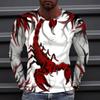 New 3D Red Scorpion Print Mens Tshirts Long Sleeve Tees Round Neck Casual Pullover Mens Clothing Plus Size