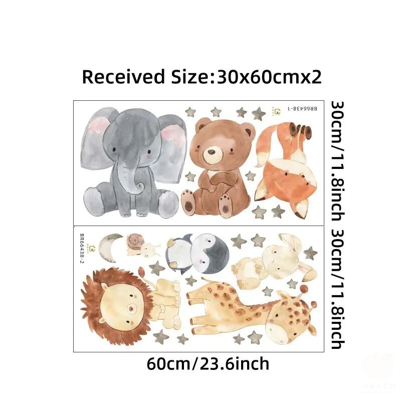 2PC Cartoon Cute Africa Animals Wall Stickers Elephant Giraffe Bear Fox Home Decoration