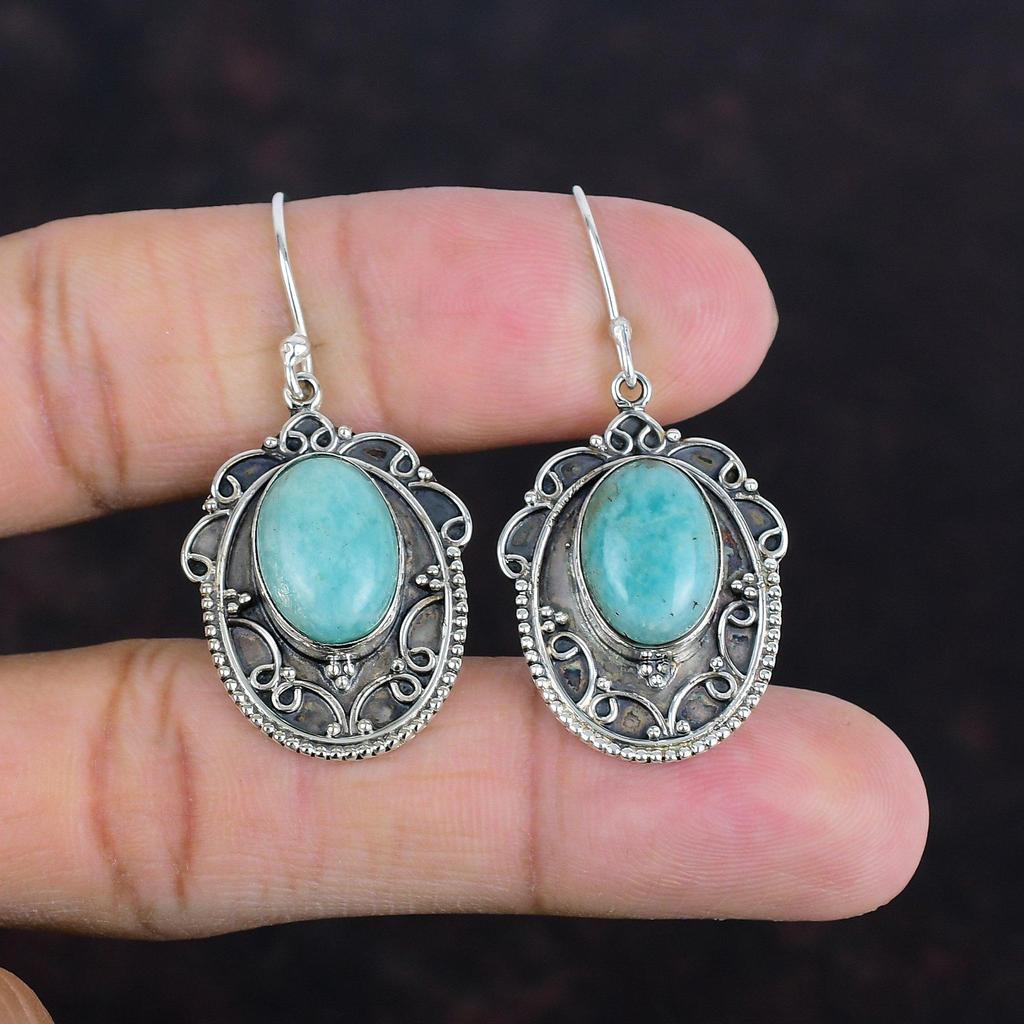 Серьги из амазонита, натуральные драгоценные камни, серьги ручной работы, винтажные серьги из стерлингового серебра 925 пробы, дизайнерские ювелирные изделия, висячие серьги для подарков