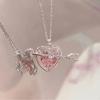 17KM Sweet Pink Zircon Pendant Necklace Heart Bow Chain Choker for Women Jewelry Accessories