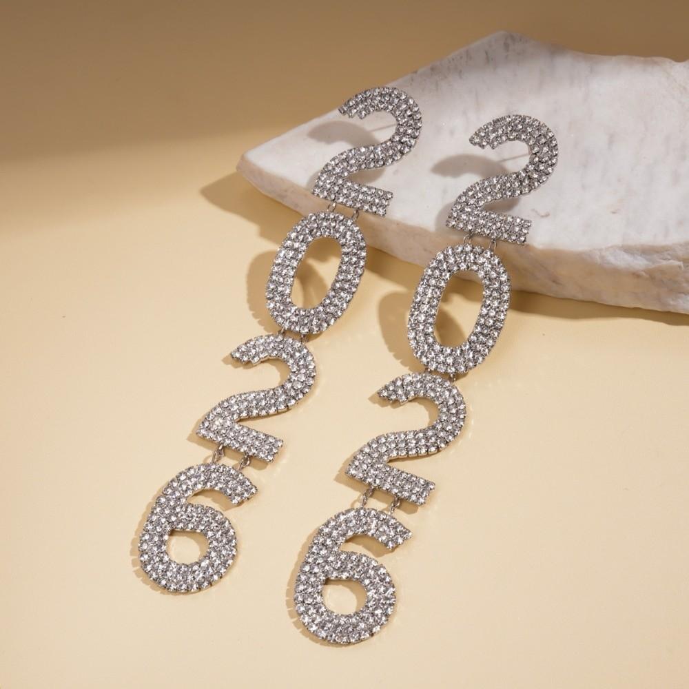 Rhinestone 2026 Jewelry Suit Exaggerated 2026 Necklace Vintage Happy New Year Earrings  Christmas
