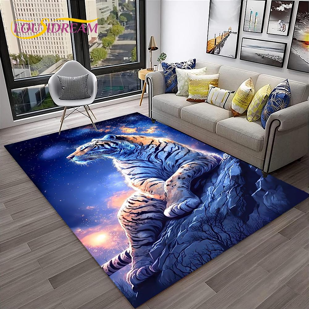 3D мультфильм Dream Tiger Animal Beast Ковер Ковер для дома Гостиная Спальня Диван Коврик Декор, Детский коврик Нескользящий напольный коврик