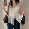 French Lace Sling Elegant Mesh Tops Women Summer Fashion Stacked Design Loose Gauze Tanks Korea Vintage Outwear Camis 2024 New