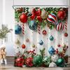 Chritsmas Shower Curtain Red Silvery Ball Xmas Balls Snowflake Pine Leaves Merry Christmas Winter Polyestert Bath Curtain Decor